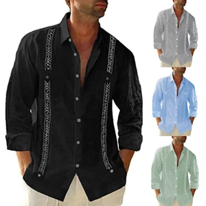 Men's Guayabera Cuban Beach Wedding Short Sleeve Button Up Casual Dress Shirt - Picture 1 of 20