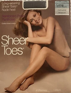 JCPenney Sheer Toes Reinforced Pantyhose Long 85 Smoke Grey Pantihose New in Pkg - Picture 1 of 4