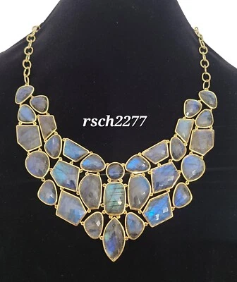 Collar babero de labradorita chapado en oro de plata esterlina Rarities - 18 pulgadas - Nuevo con etiquetas - $750 Foto 1 de 4