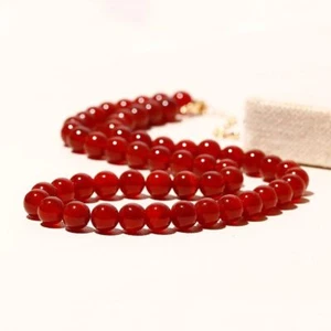 Simple 8mm Red Agate Beaded Necklaces for Women Men Adjustable Luck Gifts Unisex - Picture 1 of 6