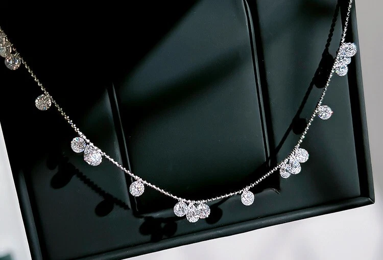 Collar de oro de 18 quilates Vermeil, cadena de capas de diamantes blancos amarillos cultivados en laboratorio Foto 1 de 4