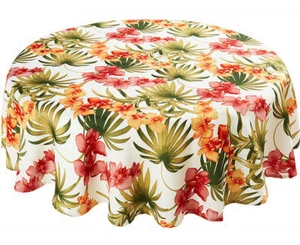 OUTDOOR TABLECLOTH Tropical Orchid Floral for Garden Furniture Waterproof Back - Picture 1 of 9