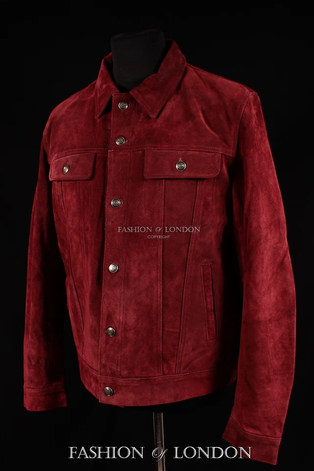 homme camionneur rouge bordeaux cuir suédé classique occidental JEANS STYLE Hide - Photo 1/4
