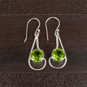 Green Peridot Gemstone 925 Sterling Silver Earrings Handmade Jewelry Gift For - Picture 1 of 3