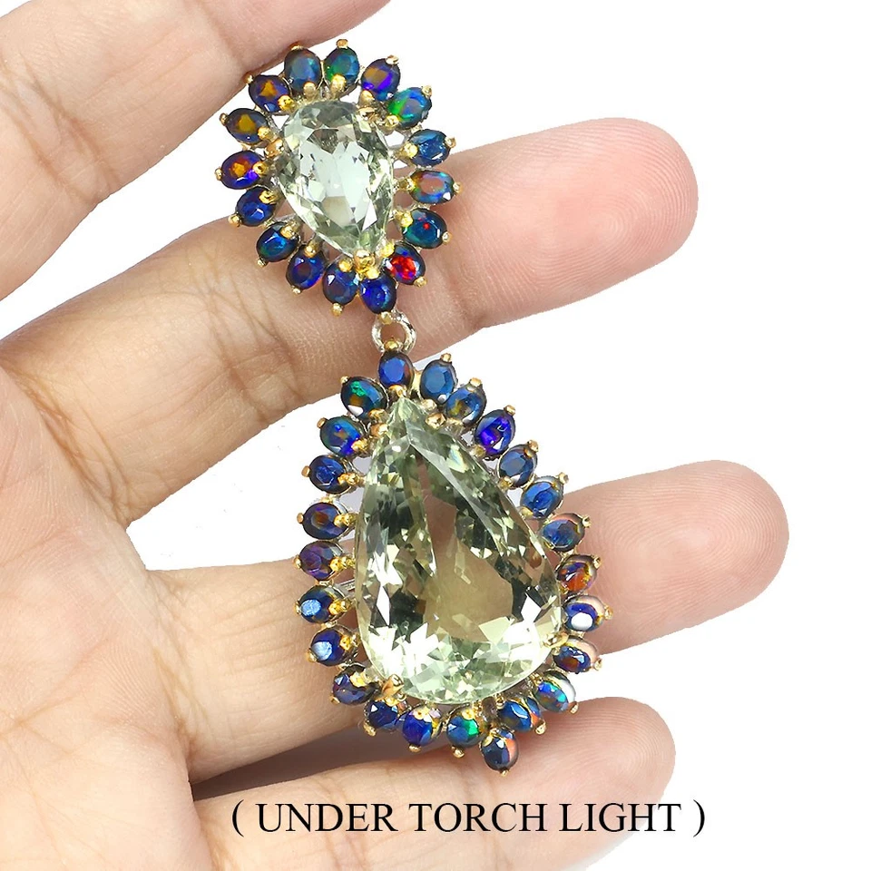 Colgante de plata de ley 925 pera verde amatista 58ct ópalo hecho a mano piedras preciosas Foto 1 de 4
