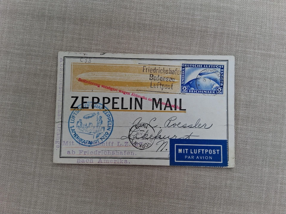 Zeppelinpost, Graf Zeppelin, LZ 127, Amerikafahrt 1929, Si. 26, verzögert.... - Bild 1 von 2