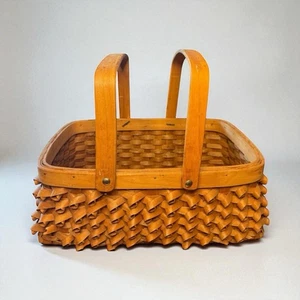 Penobscot Gathering Basket Large Handwoven Porcupine Curls Double Handles 14x11” - Picture 1 of 10