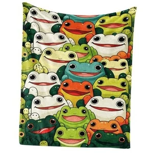 Frog Throw Blanket, 80" x 60" Flannel Cute Froges Themed Stuffed Animal - Picture 1 of 7