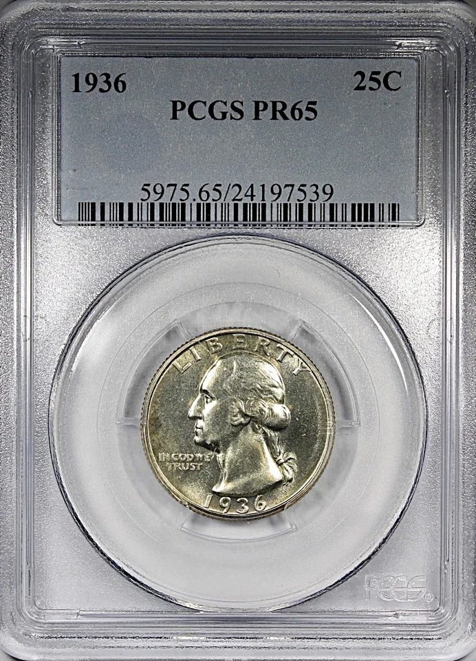 1936 Proof George Washington Silver Quarter 25C PCGS PR 65 / HARD TO FIND / UNC - Image 1 of 4