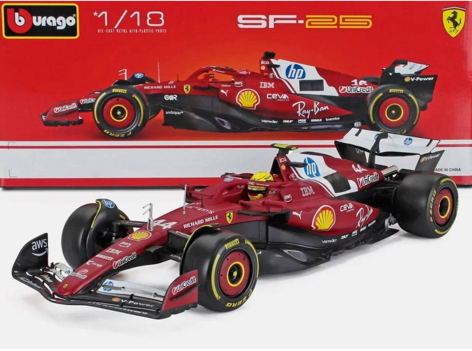 BBURAGO 1:18 Ferrari 2025 F1 SF25 Model Car Charles Leclerc 44 Lewis Hamilton - Image 1 of 4