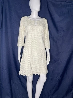 Vestido Yoana Baraschi 6 Anthropologie Marfil Bordado Encaje 6 Forrado Mangas 3/4 Foto 1 de 4