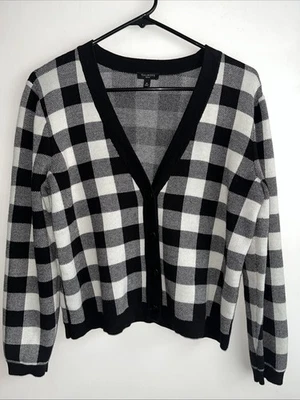 Talbots Medium Petite Cropped Cardigan Sweater Chunky Warm Black/White - Image 1 of 4
