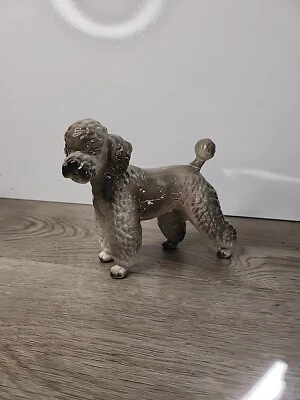 Figura Caniche Gris Lefton MCM Retro Años 50 De Colección 5” X 5” Crazing 1819 (Reparación Foto 1 de 4