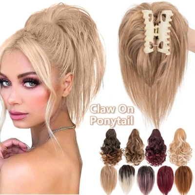 Clip de cola de caballo corto grueso en real como humano garra updo en extensión de cabello cola de caballo Foto 1 de 4