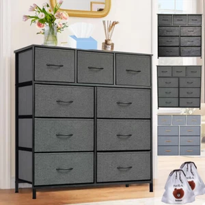 Fabric Chest of Drawers 9 Drawer Dresser Bedroom Bedside Storage Organizer Unit - Picture 1 of 20