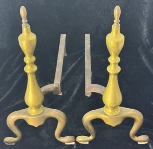 Vintage Cast Iron Brass Federal Style Fireplace Andirons 19” - Picture 1 of 8