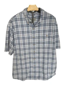 Eddie Bauer Mens Blue Plaid Button-Down Short Sleeve Shirt Size XXL 100% Cotton - Picture 1 of 6