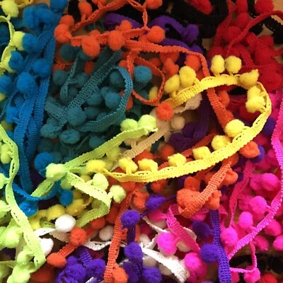 10 x 1m Bundle Berties's Bows Pom Pom Fringe Trimmings Assorted Colours - Image 1 of 2