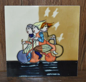 G. Rodo Boulanger "Promenade a Trois" Hand-painted Ceramic Tile Art Piece - Picture 1 of 3