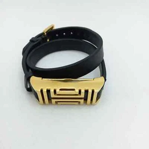 "Brazalete Tory Burch Fitbit Doble Envoltura Cuero Negro Tono Dorado 15""" - Imagen 1 de 6