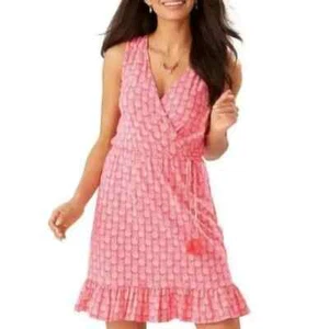 Tommy Bahama Women's Coral Pineapple Print Surplice Neck Wrap Dress Size M NWT! - Picture 1 of 13