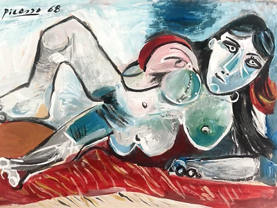 Picasso Pablo Style of Original Painting Art Woman Figure Nude Art Signed C47 - Image 1 of 4