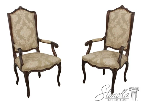 59993EC: Pair French Style Carved High Back Upholstered Armchairs Cover