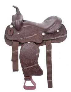 Floral Caved Western Cordura Synthetic Barrel Horse Saddle Set Sizes 10" - 18" - Picture 1 of 3