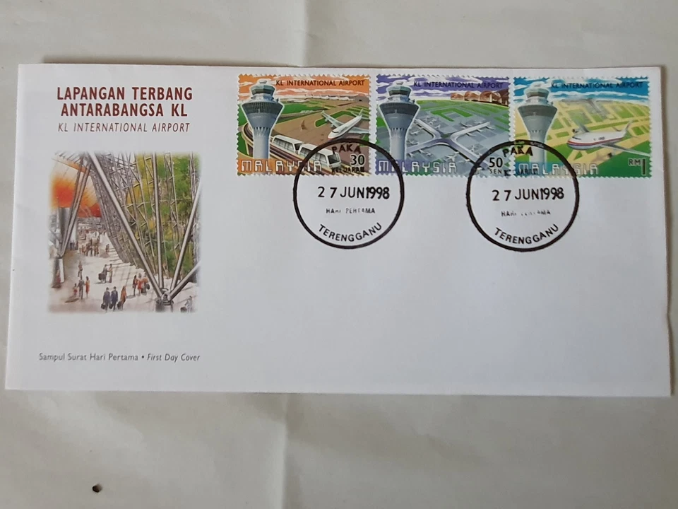 Avión de aviación Malasia KL 1998 Aeropuerto Internacional (sello FDC) #1107 Foto 1 de 1