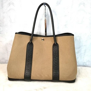 AUTH HERMES Garden party PM Bag Shoulder Bag Tote Bag Brown Khaki - Picture 1 of 17
