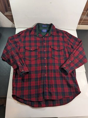 VTG Pendleton Shirt Mens Size Large 100% Virgin Wool Plaid Flannel Red Green  - Image 1 of 4