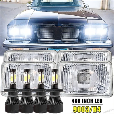 4pcs 4x6" Led Headlights High/Low Beam For 1980-1988 Oldsmobile Cutlass Ciera H4 - Image 1 of 4