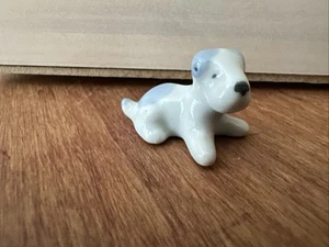 Vintage Japanese Porcelain Puppy Dog Collectable 1900s Blue and White Laying Pup - Picture 1 of 6