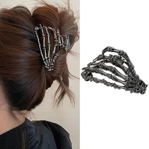 Halloween Skeleton Black Steel Hair Claw Clip Horror Non-Slip Accessories - Picture 1 of 6