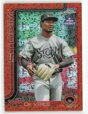 2025 Topps Pro Debut Chrome Leo De Vries #PDC-17 Orange Diamond /25 - Image 1 of 2