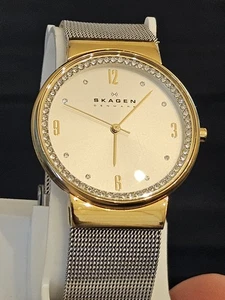 SKAGEN Denmark Women's Ancher Crystals Quartz Watch Mesh Bracelet New Battery! - Picture 1 of 6