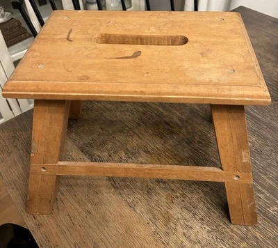 Vintage Solid Wood Step Stool Small Handmade Footstool Rustic Farmhouse Decor - Image 1 of 4