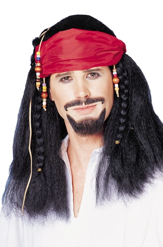 Pirate Buccaneer Wig with Bandana (Black) - Image 1 of 1