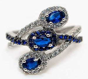 2CT Treated Blue Sappahire & Topaz 925 Sterling Silver Ring Jewelry Sz 9 MM4-4 - Picture 1 of 3