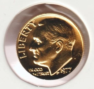 24k Gold Plate Rare Old US 1977 Liberty Roosevelt Dime Collector Collection Coin - Picture 1 of 2
