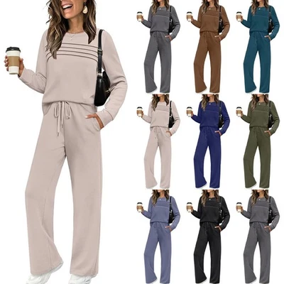 Women's Ladies Casual Loose 2PCs Set Tracksuit Tops Pocket Pants Loungewear UK * - Image 1 of 4