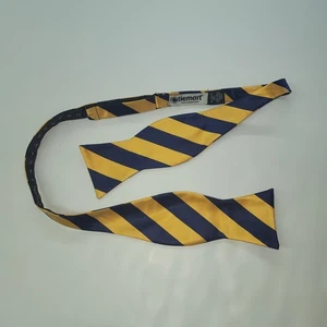 Tiemart Mens Bow Tie Gold and Navy Blue Striped Adjustable Handmade Cotton - Picture 1 of 6