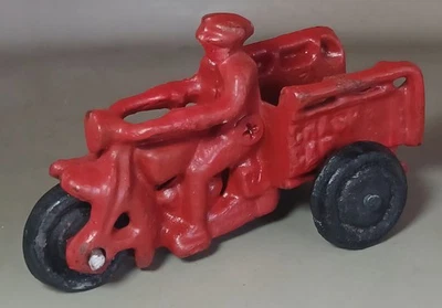 Vintage Hubley Cast Iron Toy 3-Wheel 'Crash Car' Motorcycle H.D. Style - Image 1 of 4
