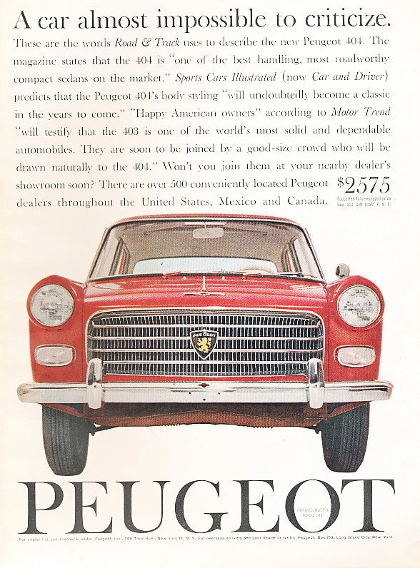 Peugeot 404 1961 rojo delantero clásico anuncio P40 Foto 1 de 1