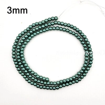 Teal Green Glass Pearl Round Loose Bead 3, 4, 6, 8, 10, 12mm 16" Strand #22 - Image 1 of 4