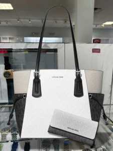Michael Kors Voyager Large Purse Handbag Optic White Tote Bag + Trifold Wallet - Picture 1 of 12