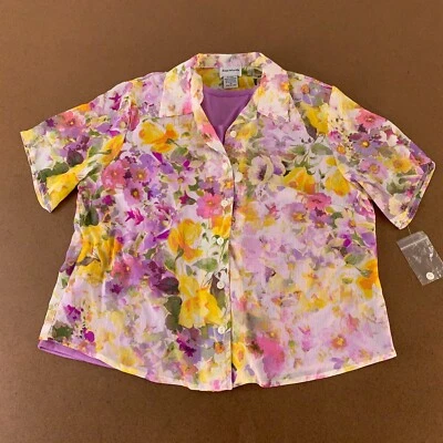 Top BonWorth Petite para mujer mediano púrpura floral manga corta tope delantero nuevo con etiquetas Foto 1 de 4