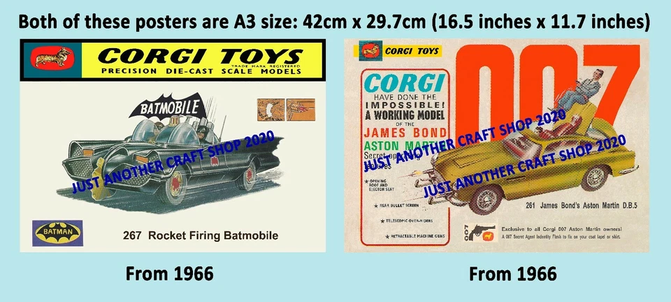Corgi Batman Batimóvil James Bond 267 261 1966 A3 Cartel Cartel Folleto x 2 Foto 1 de 1