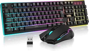 Redthunder K10 Wireless Gaming Keyboard and Mouse Combo,  Rechargeable, Battery, - Afbeelding 1 van 12