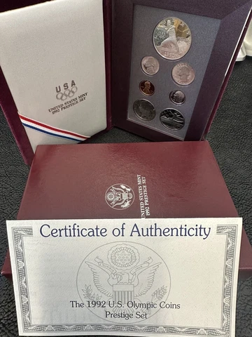 1992 US Mint Prestige Proof 7 Coins Set Olympic Baseball Silver w/Box COA -SC48 Cover